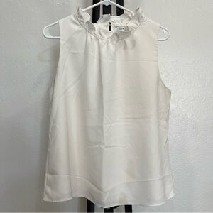 Jcrew Ruffle Neck White Sleeveless Blouse